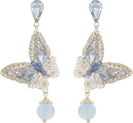 Blue Crystal Butterfly Dangle Earrings