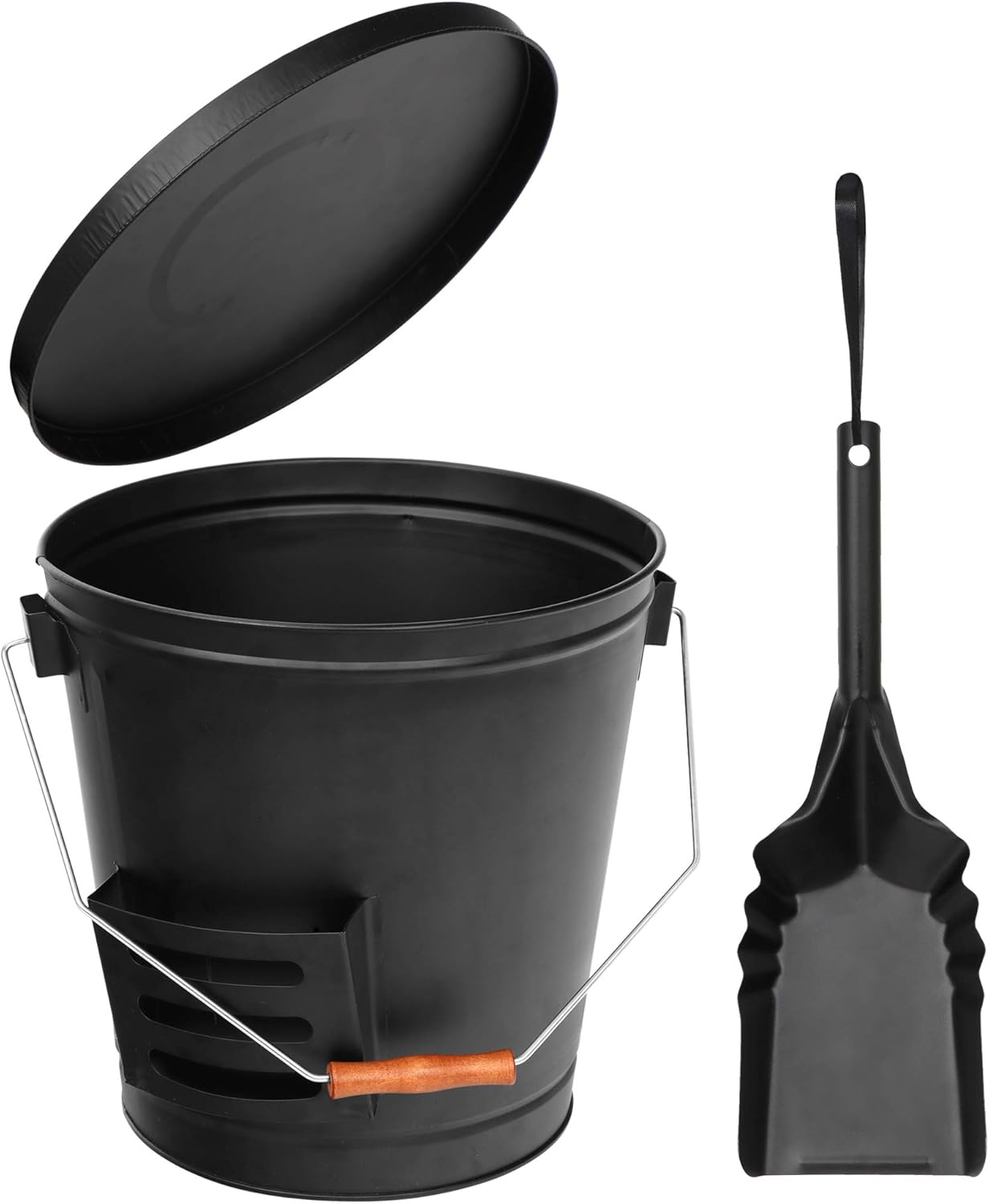 Metal Ash Bucket with Lid and Shovel