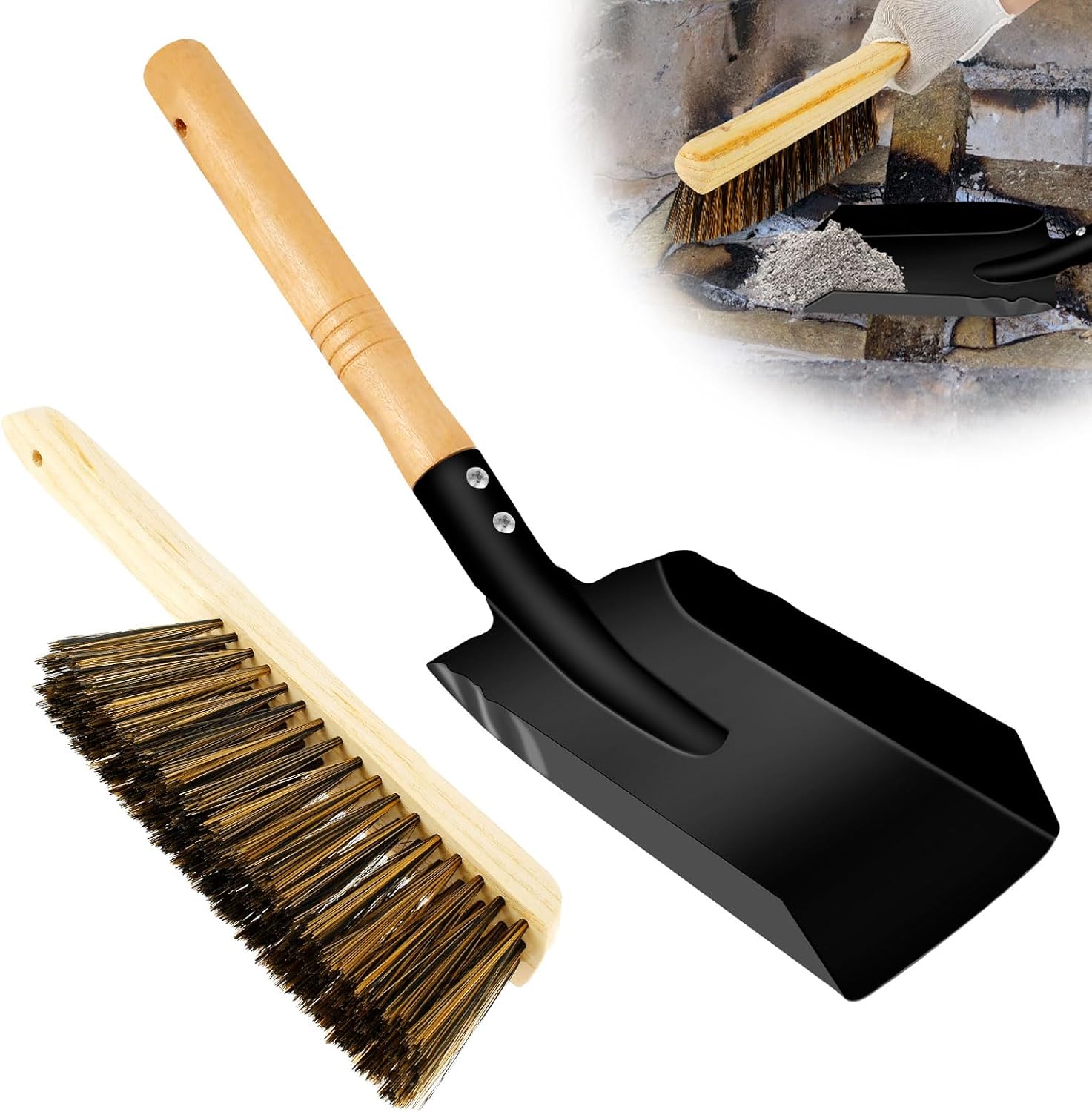 Fireplace Ash Shovel and Brush Set