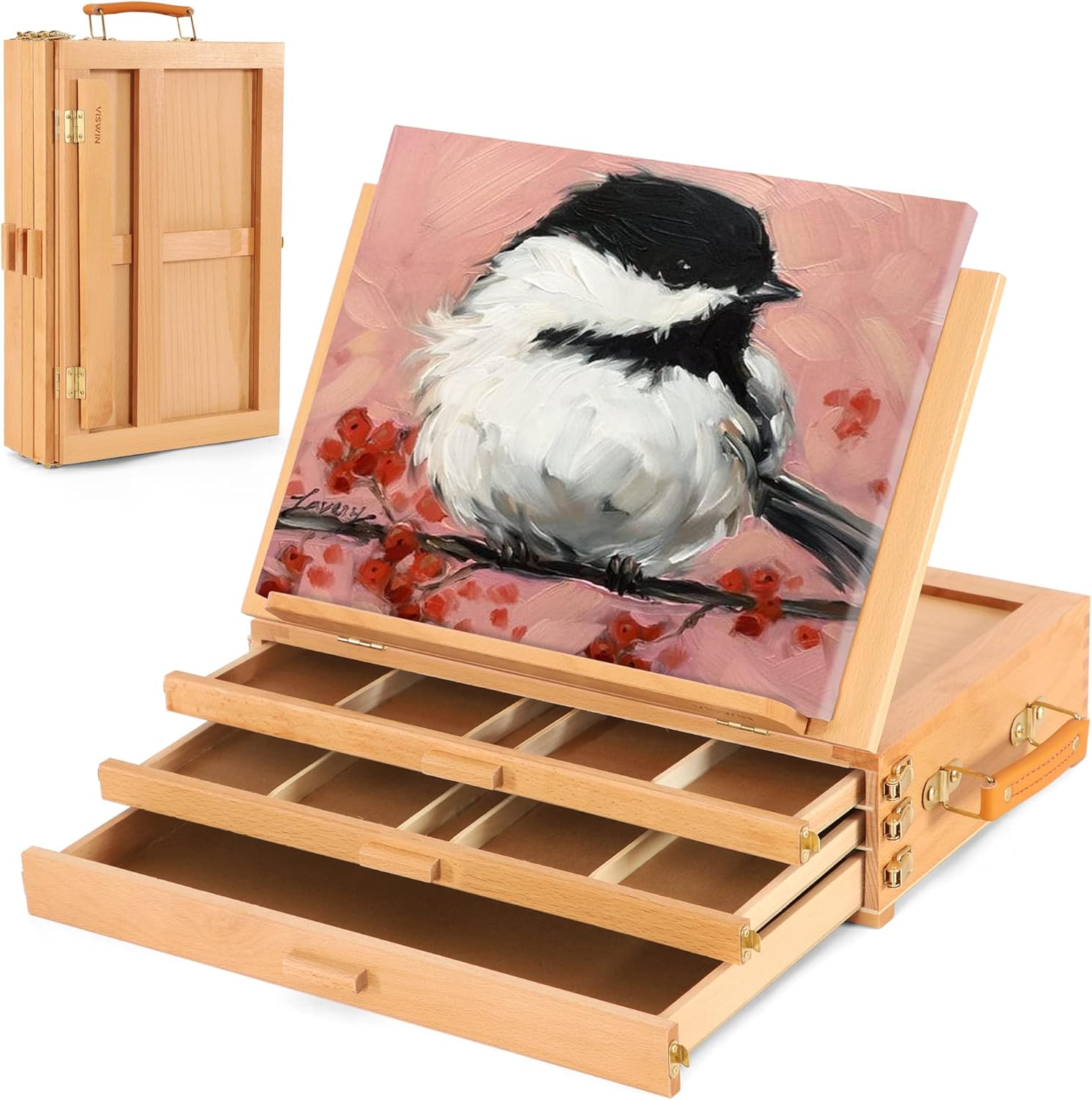 Portable Tabletop Easel with 3-Drawer Storage Box