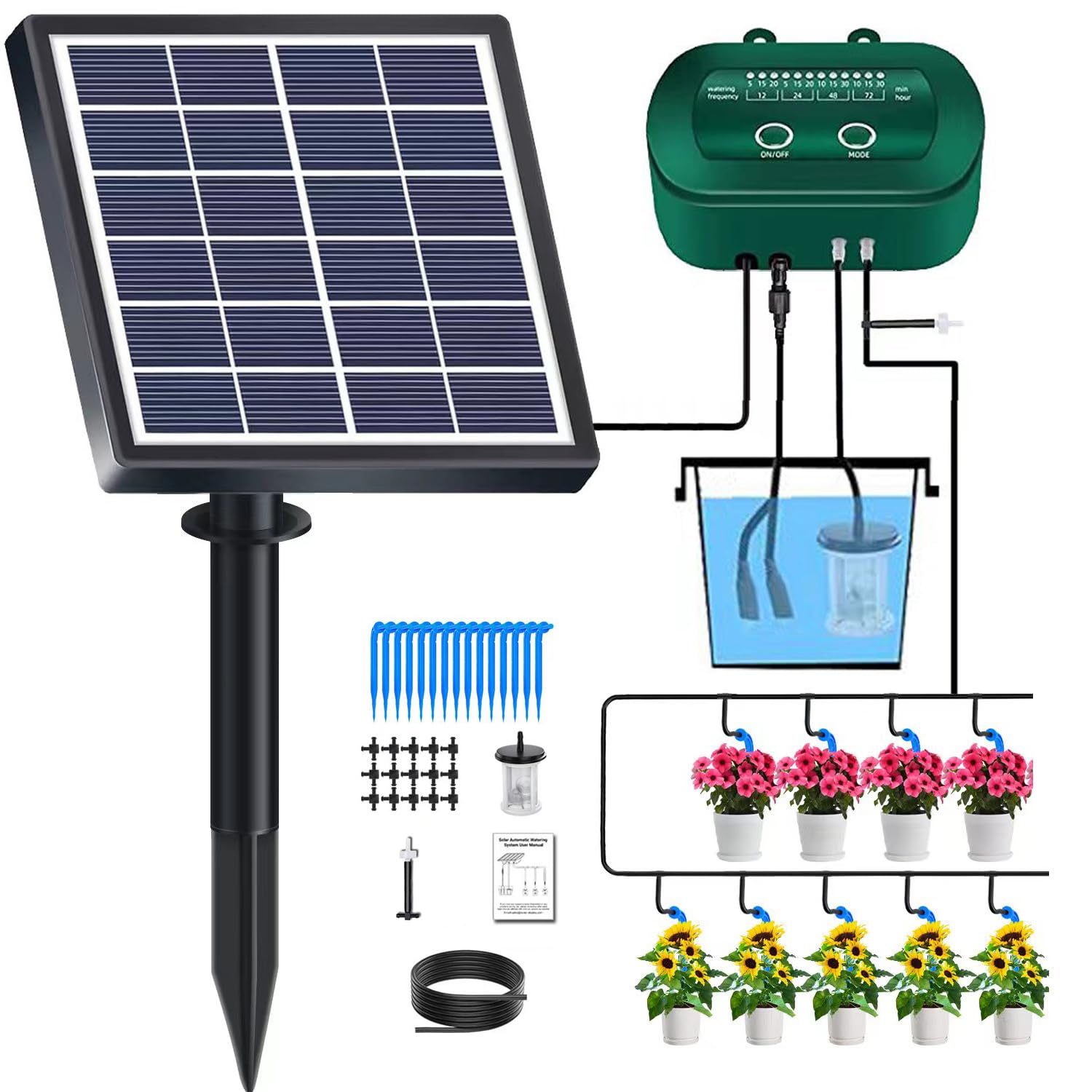2W Solar Automatic Drip Irrigation Kit with Timer Auto Watering System