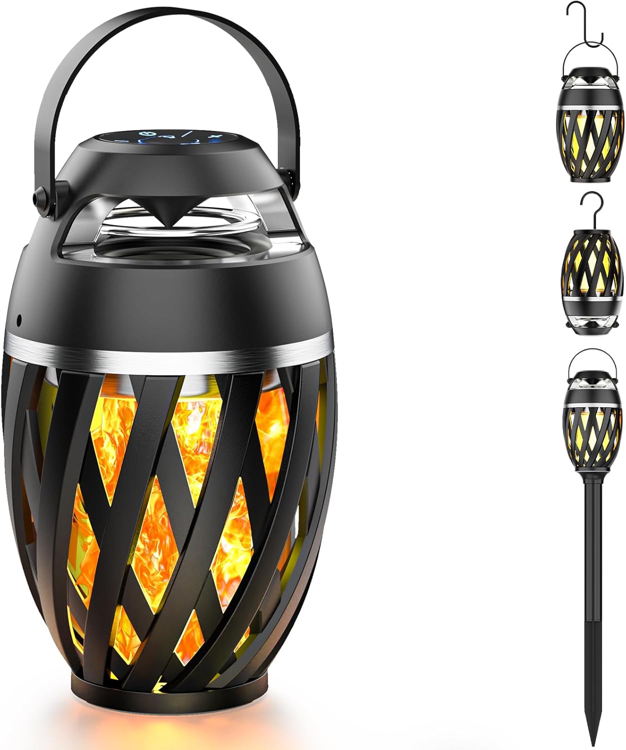 Outdoor Bluetooth Speaker with Flame Effect LED Lantern Design
