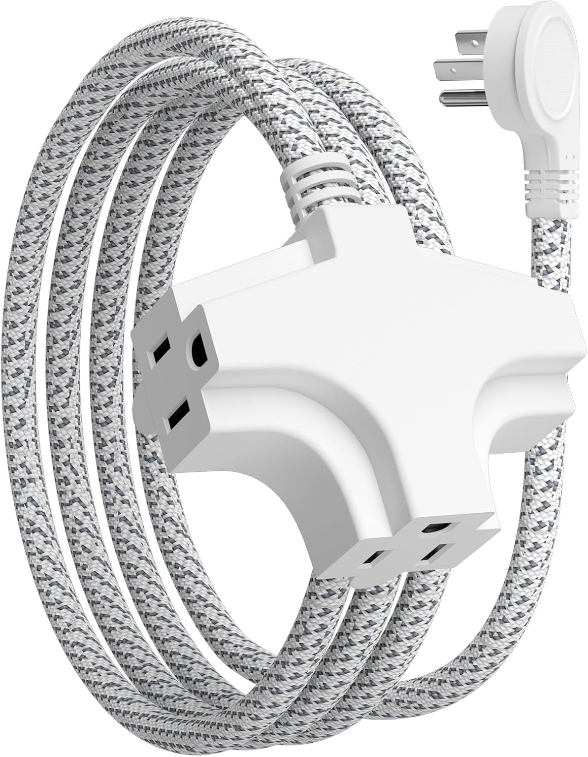 3-Outlet Braided Flat Plug Extension Cord 6 Feet Indoor Power Cord