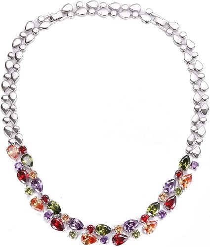 Classic Multi-Gemstone Silver-Plated Necklace