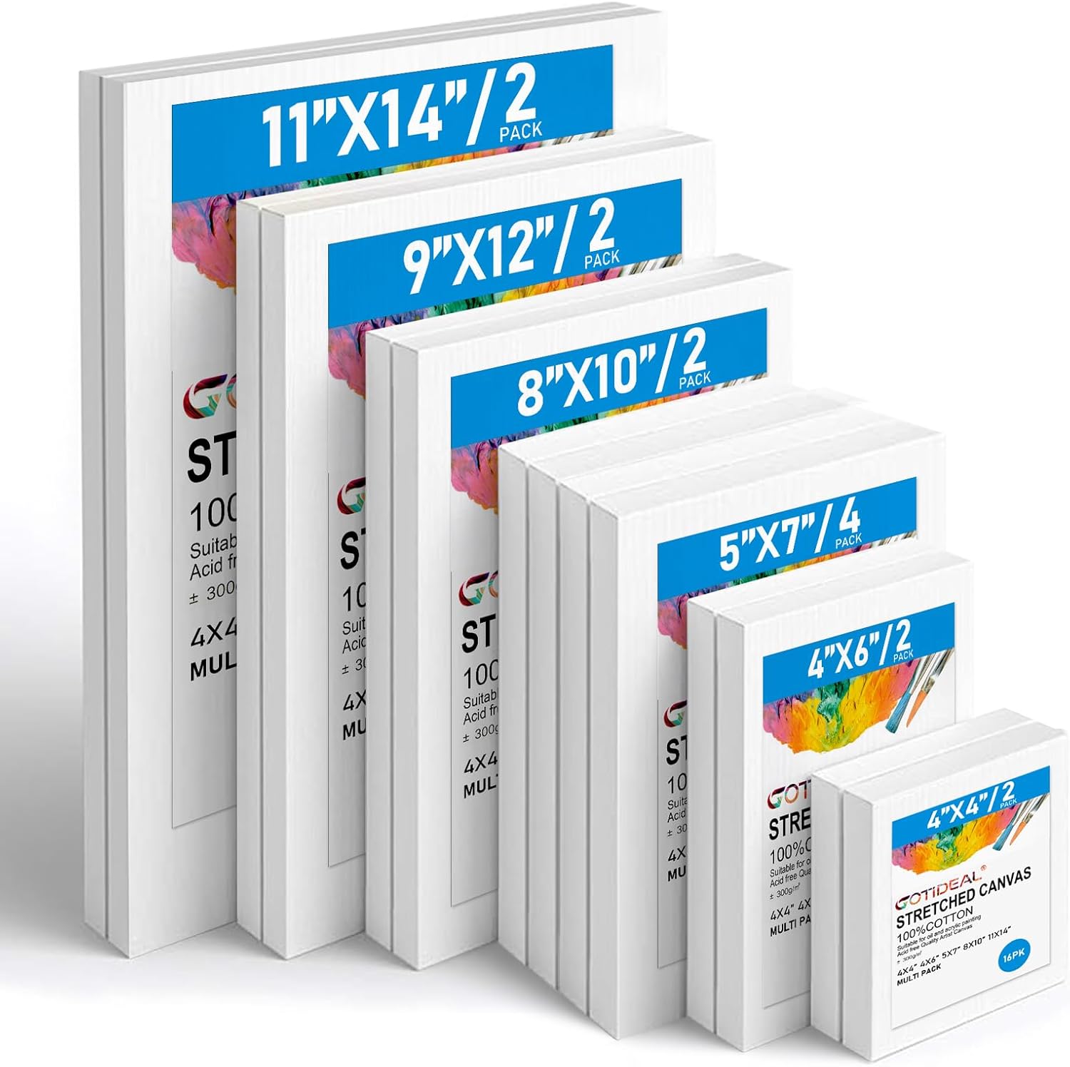 Canvas for Painting 14 Pcs Multi Pack Stretched Painting Canvas