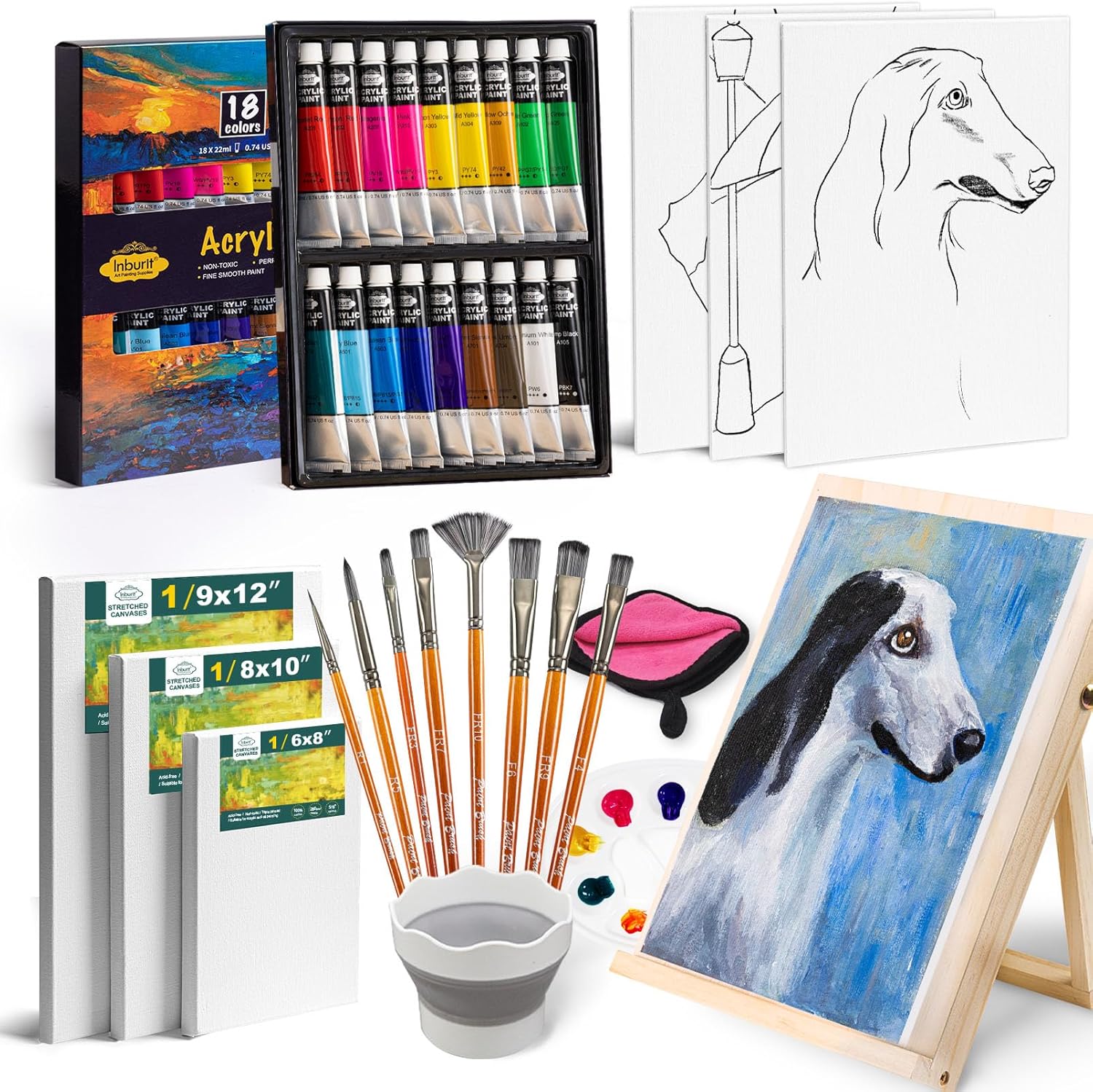 Deluxe Acrylic Paint Set with Easel, Brushes, and Canvases