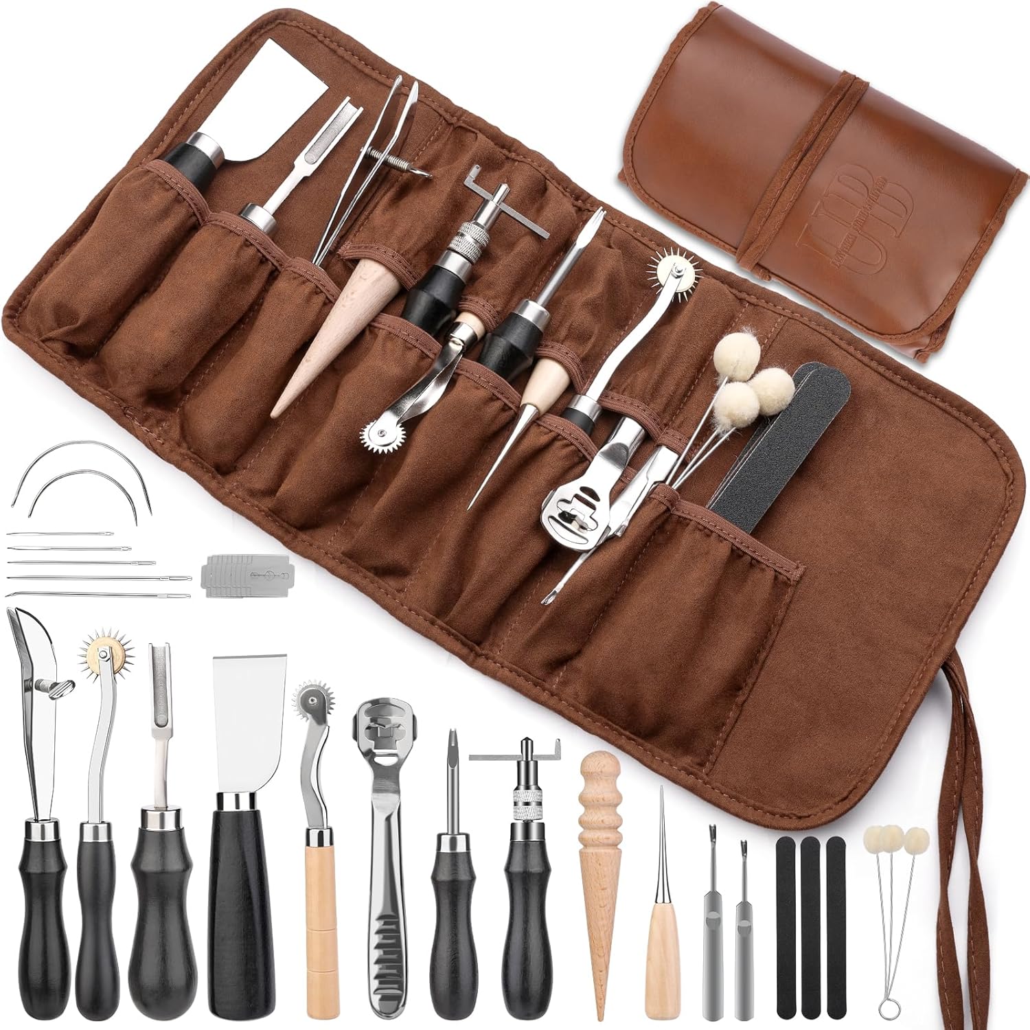 Leather Craft Tool Kit with Awl, Stitching Punch, and Sewing Needles