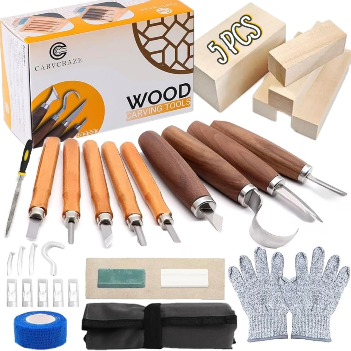 Wood Carving Tool Kit 30-in-1 with Knives and Accessories