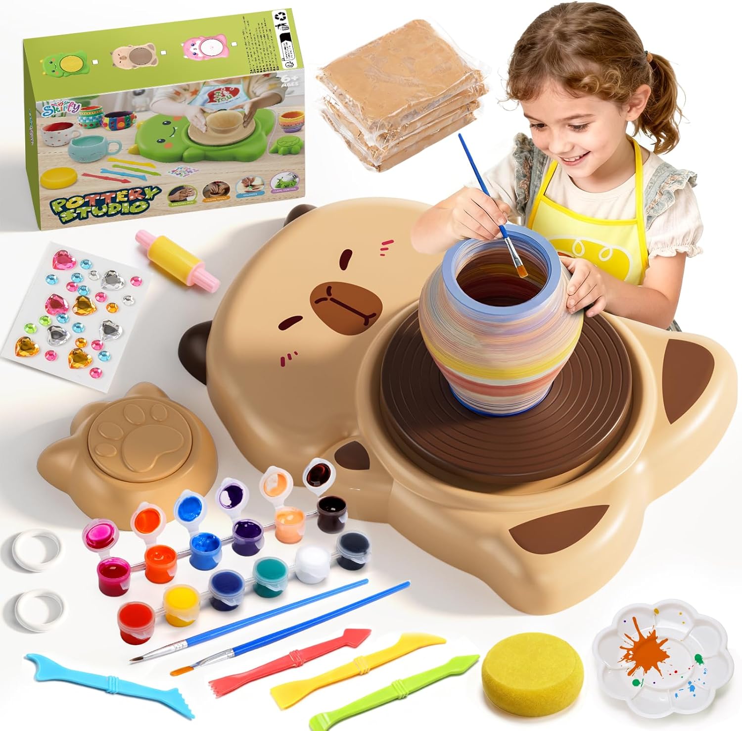 Mini Pottery Wheel Kit for Kids with Electric Ceramic Wheel and Art Tools