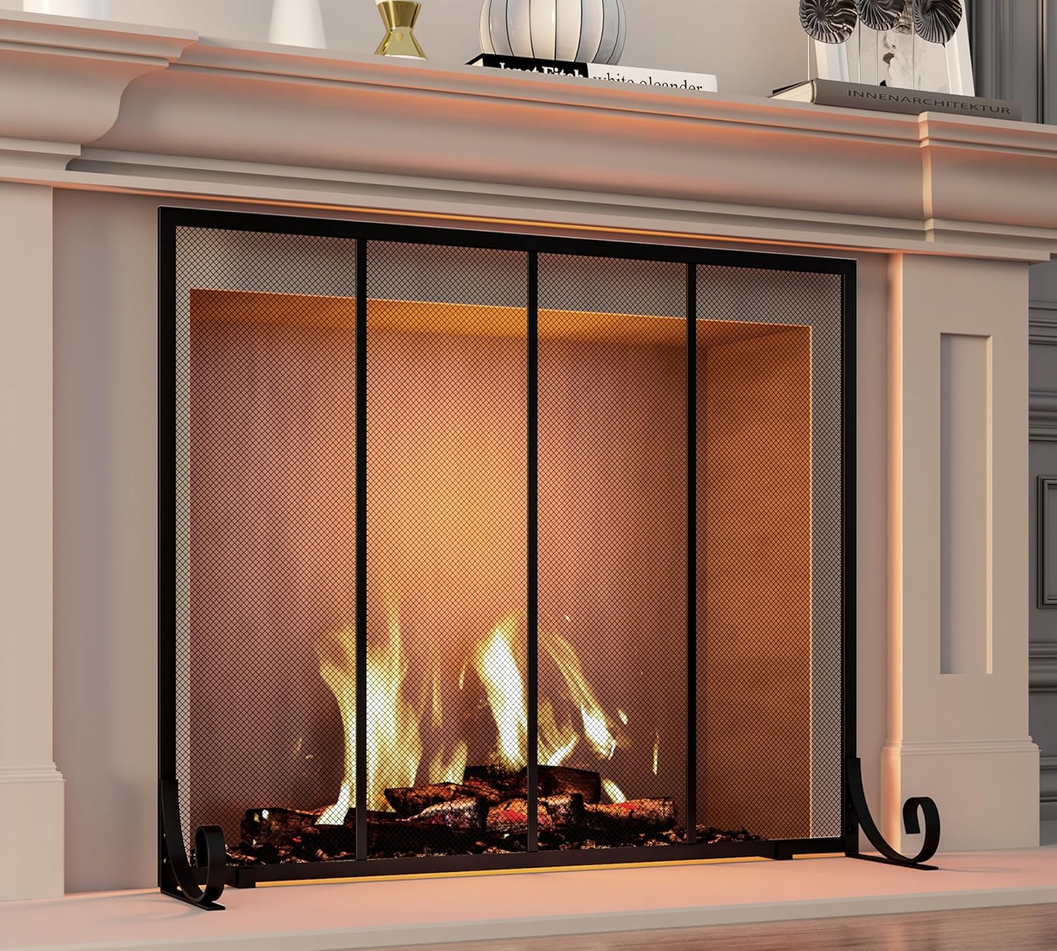 Fire Beauty Flat Panel Fireplace Screen Spark Guard Wrought Metal Gate Cover