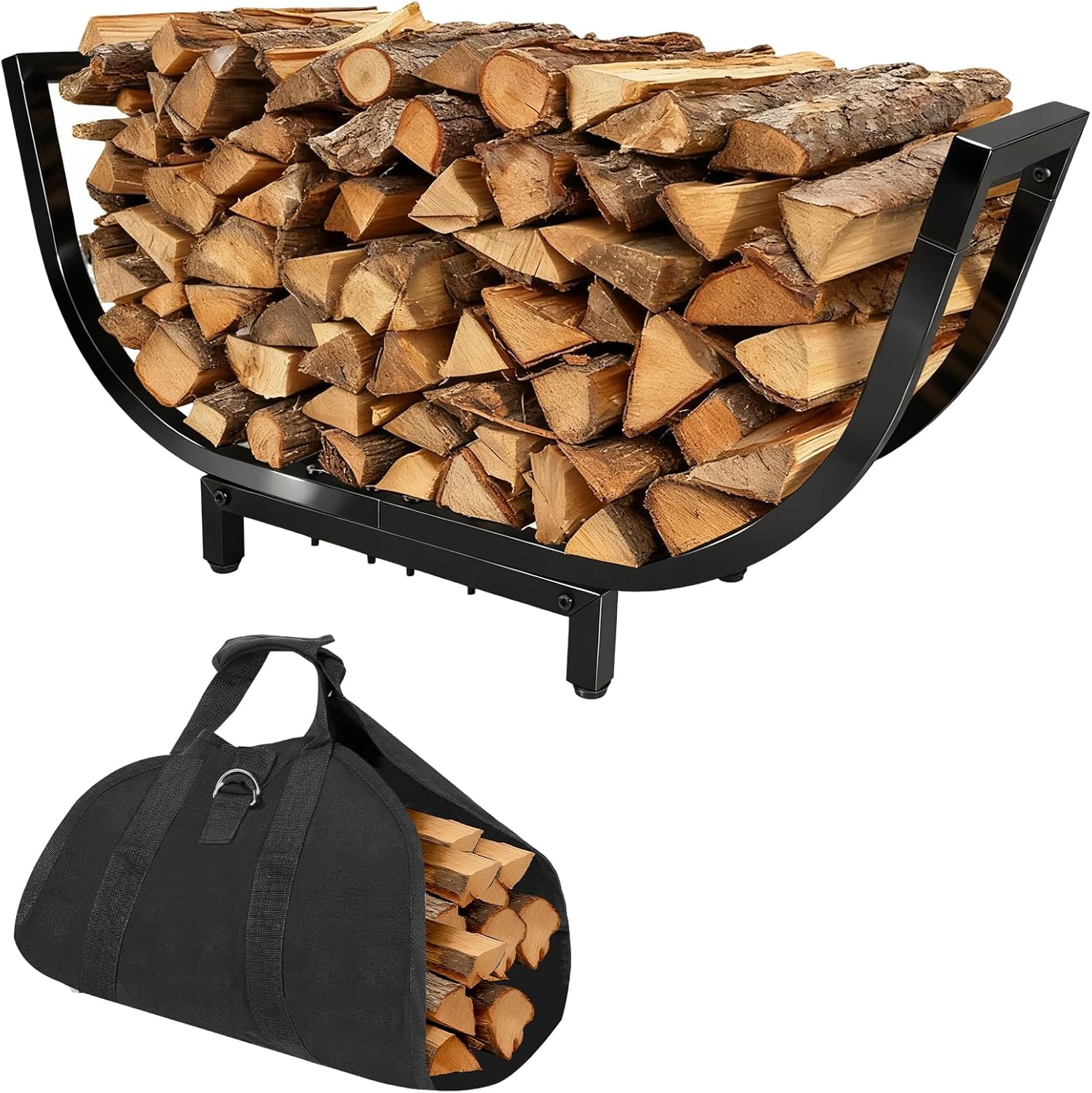 30 Inch Curved Firewood Rack with Carry Bag