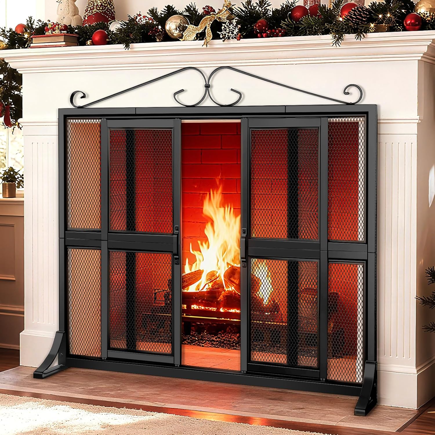Fireplace Screen with Sliding Doors 37.8" L x 30.7" W