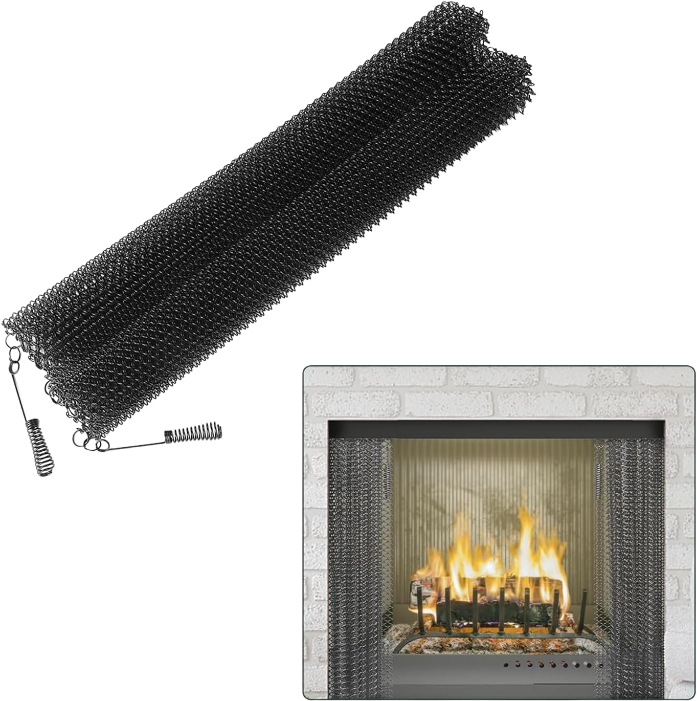 Fireplace Screen Mesh Curtain 2 Piece Spark Guard Set - 20"x24"