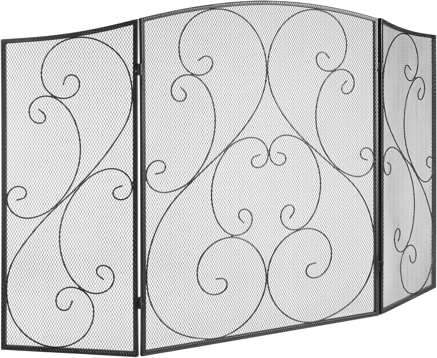 Iron 3-Panel Fireplace Screen, 48x30in, Black