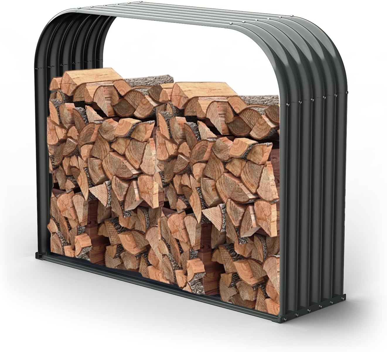 ANLEOLIFE Galvanized Steel Firewood Rack with Weatherproof Corrugated Roof