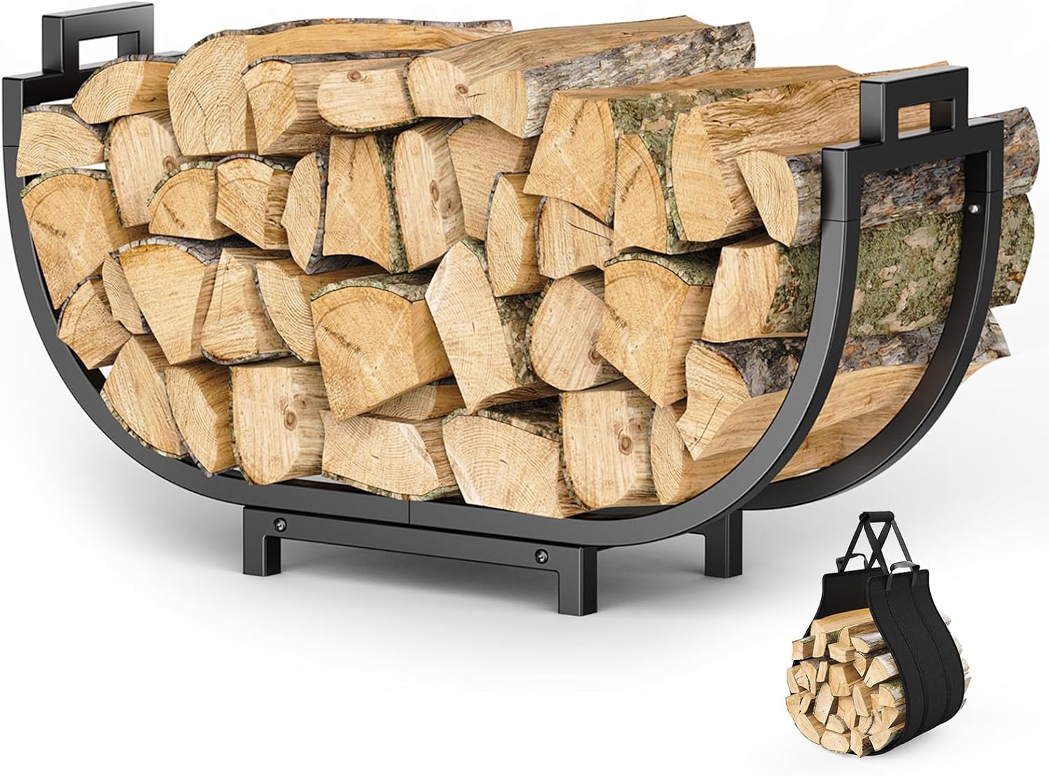 Elbourn Firewood Rack Indoor Fireplace Log Holder with Carrier