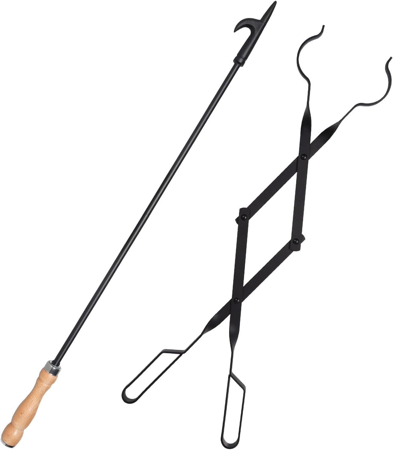 Heavy Duty 32” Long Fireplace Fire Pit Campfire Poker Stick and 26” Fireplace Tongs Tool Sets
