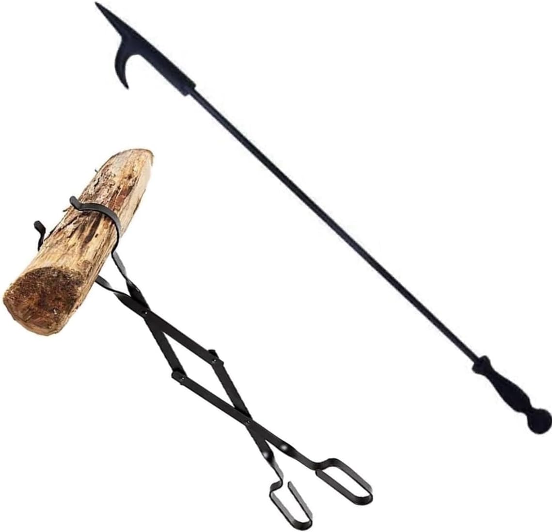 Fireplace 27" Poker and 26-inch Log Grabber Tongs Set