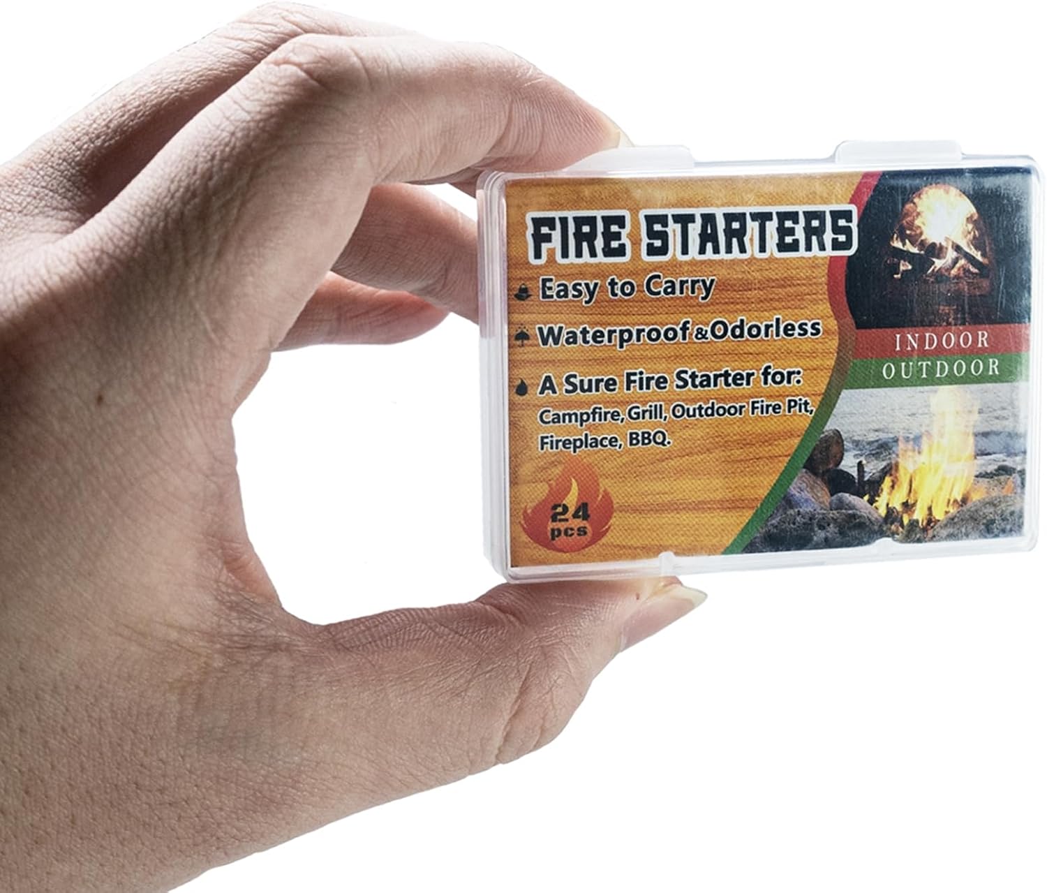 Fire Starters, 24 Pack, Waterproof & Odorless, Indoor/Outdoor Use for Fireplace