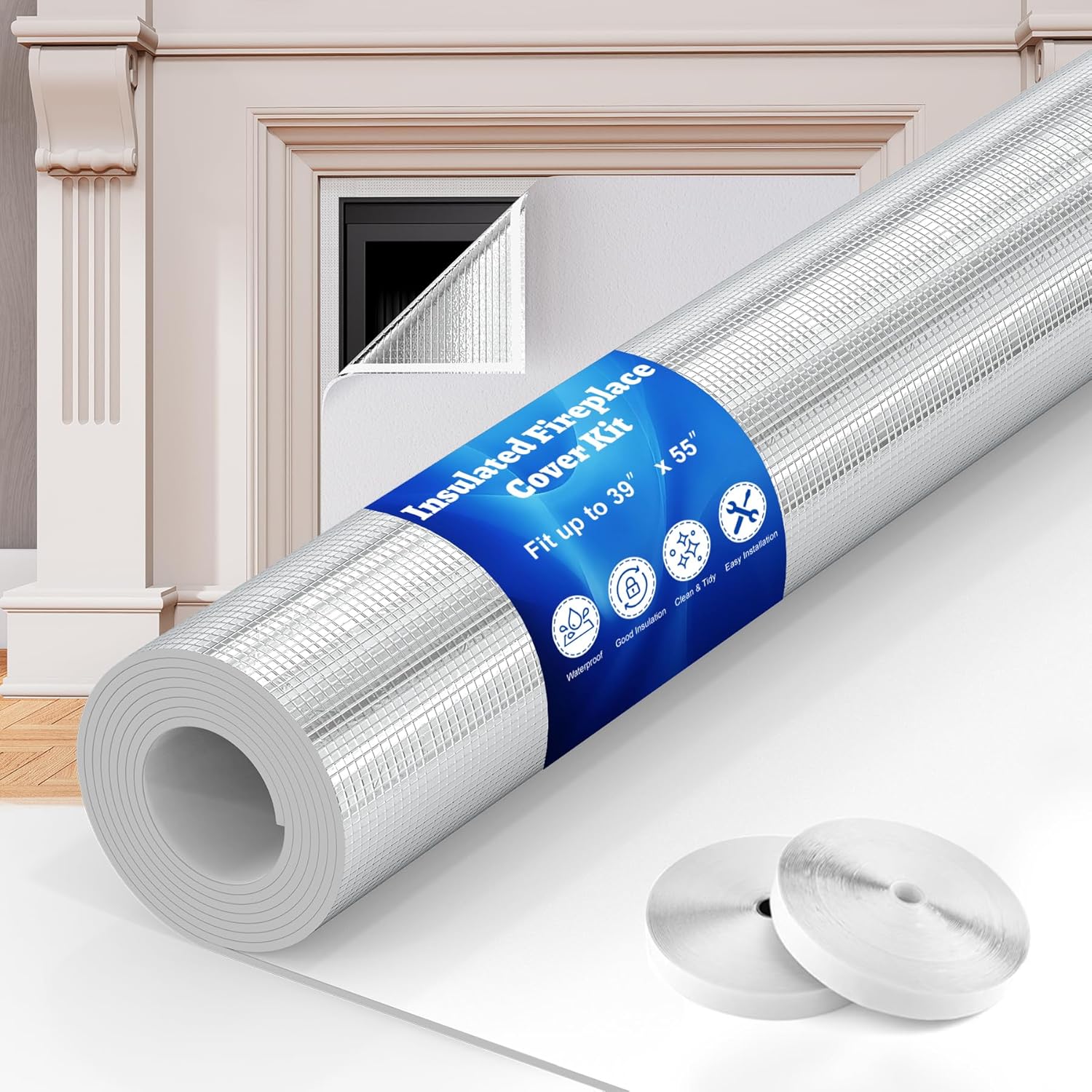 Fireplace Draft Blocker with Triple Layer Insulation, 39" x 55"