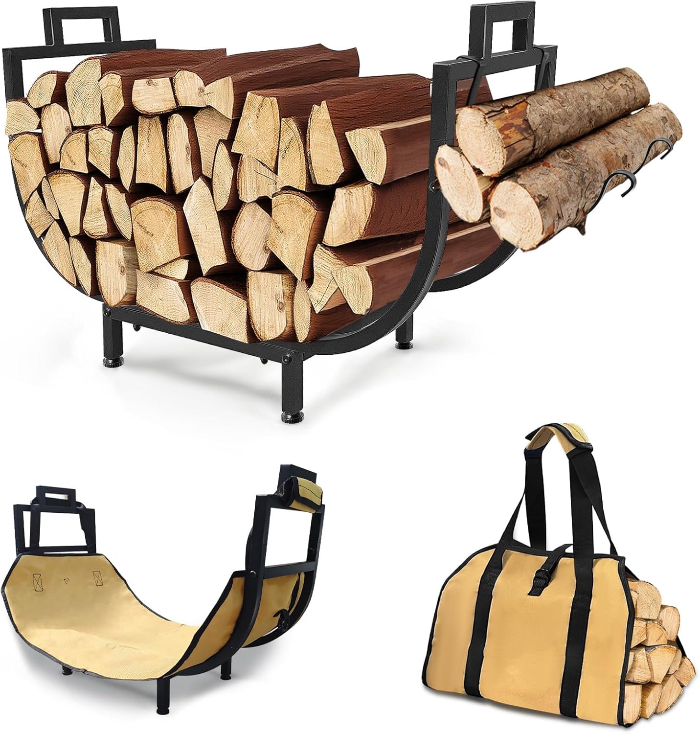 Firewood Rack with Log Carrier Bag, 30" x 11" x 19.7"