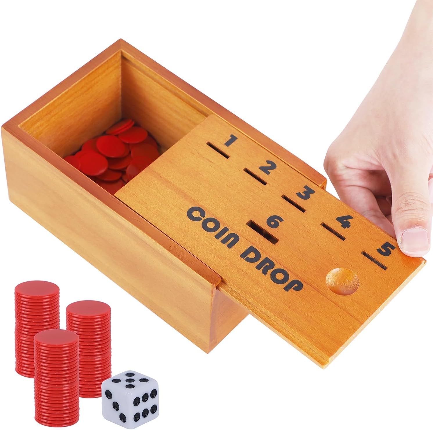 Wooden Coin Drop Dice Board Game Set with Chips