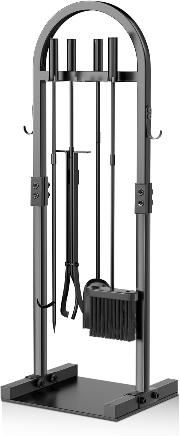 Fireplace Tools Set, 5 PCS Heavy Duty Fire Place Poker Set with Stand