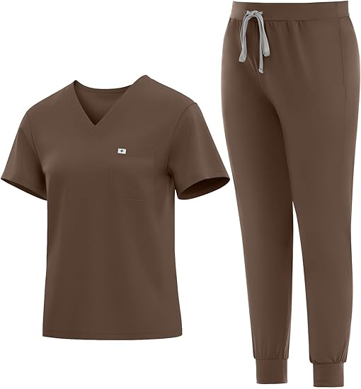 Eadflie Medical Scrubs Set for Women Classic V-Neck Top & Jogger Pants with Stretch Nursing Uniform Scrub Suit