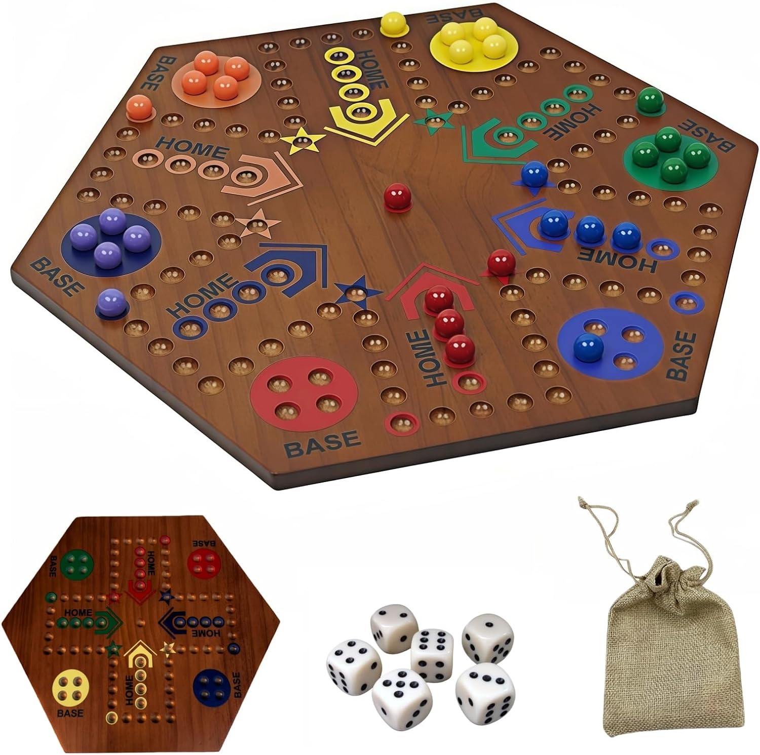 Wooden Marble Board Game - Double-Sided 15-Inch Fast Track