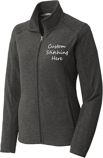 INK STITCH Women L235 Custom Design Your Own Stitching Logo Texts Heather Microfleece Jackets