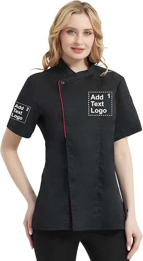 TopTie Custom Women's Short Sleeve Chef Coat Personalized Printed Embroidered Text Logo