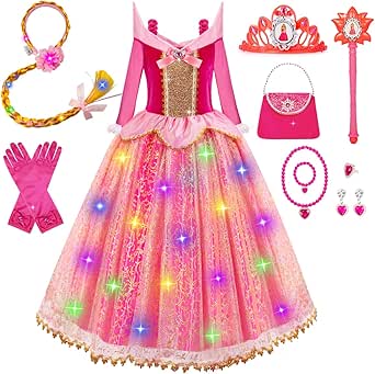 Light Up Princess Costume Dress Set for 3-10 Year Girls