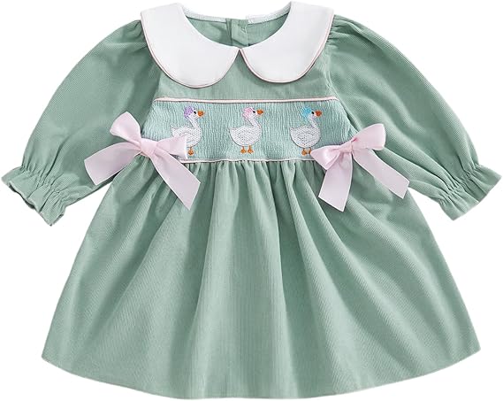 Toddler Baby Girl Fall Outfits Cake Embroidery Smocked Dress