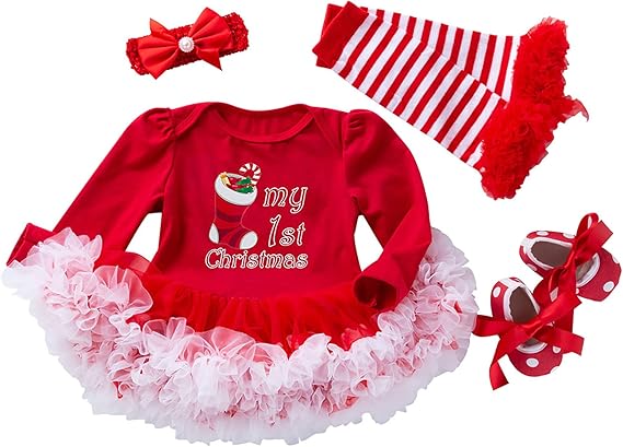 4Pcs Newborn Baby Girls Christmas Outfit