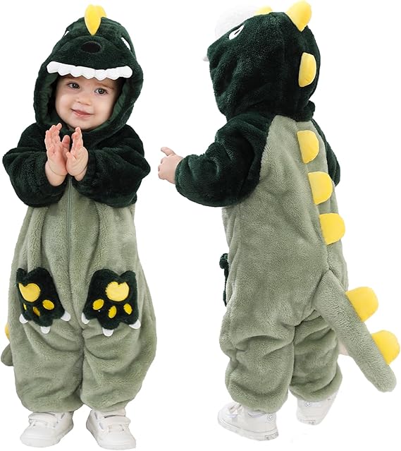 LOLANTA Unisex Baby Dinosaur Costume Fleece Hooded Animal Rompers