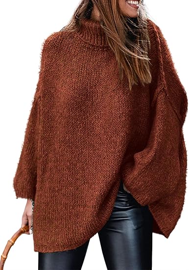 Women's Turtleneck Oversized Sweaters Long Sleeve Chunky Knit Pullover Tops