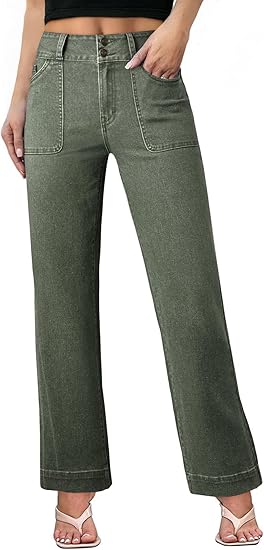 Women's Wide Leg Jeans High Waisted Stretchy Tummy Control Straight Leg Denim Pants