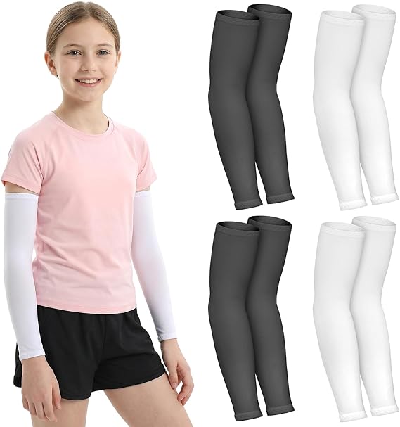 4 Pairs Kids Compression Arm Sleeves for Sports and Outdoor Activities