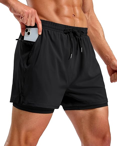 Men's 2 in 1 Workout Running Shorts 5" Quick Dry Lined with 4 Pockets