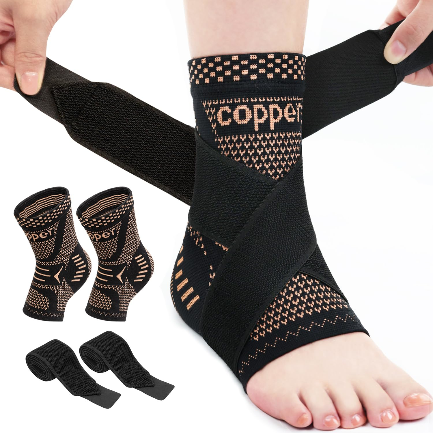 Ankle Compression Sleeve with Adjustable Support Straps (2 Pack)