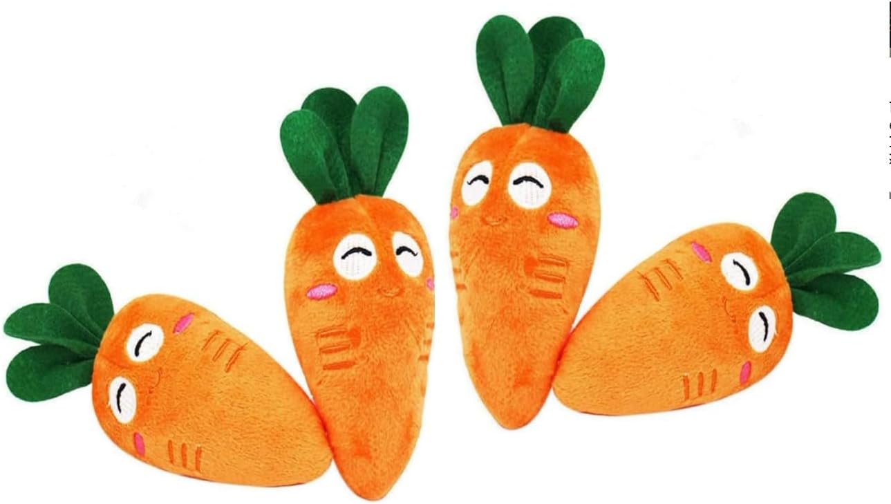 Soft Carrot Plush Dog and Cat Toys - 4 Pcs