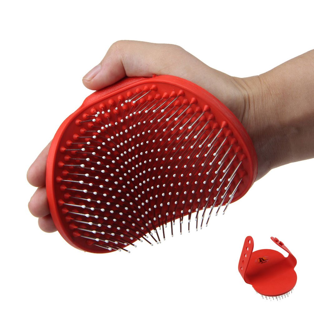 Pet Grooming Brush with Rubber Bristles and Adjustable Loop Handle