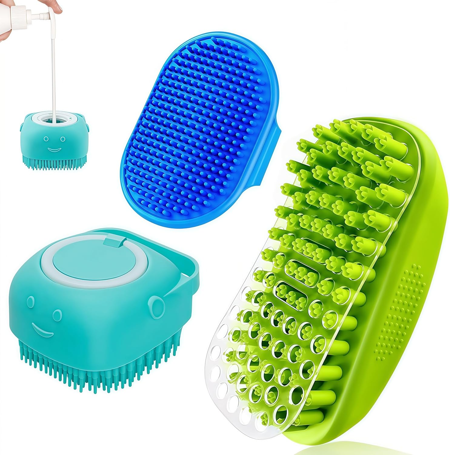 Dog Bath Brush Set, 3-Piece, for Bathing, Grooming, Shedding & Massaging