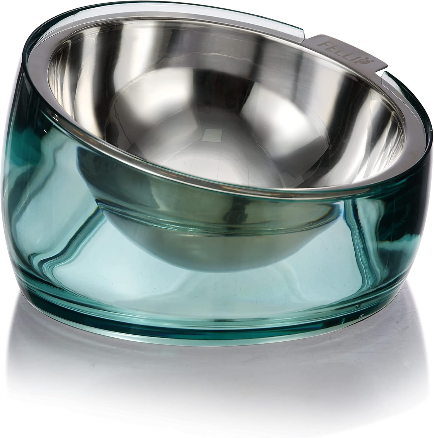 Raised Acrylic and Stainless Steel Dog Food and Water Bowl, Slanted Oval