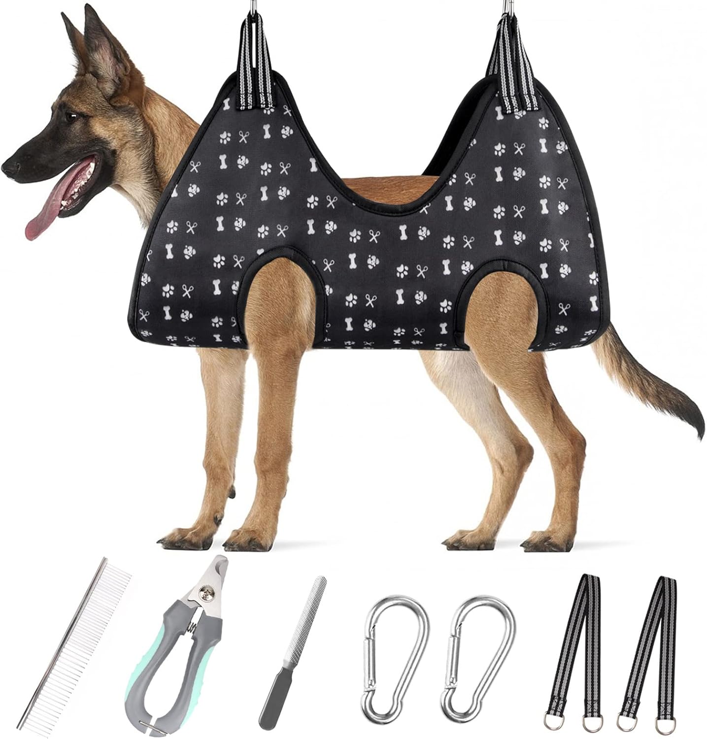 Pet Grooming Hammock, Dog Restraint Harness with Nail Clippers, Nail File, Comb