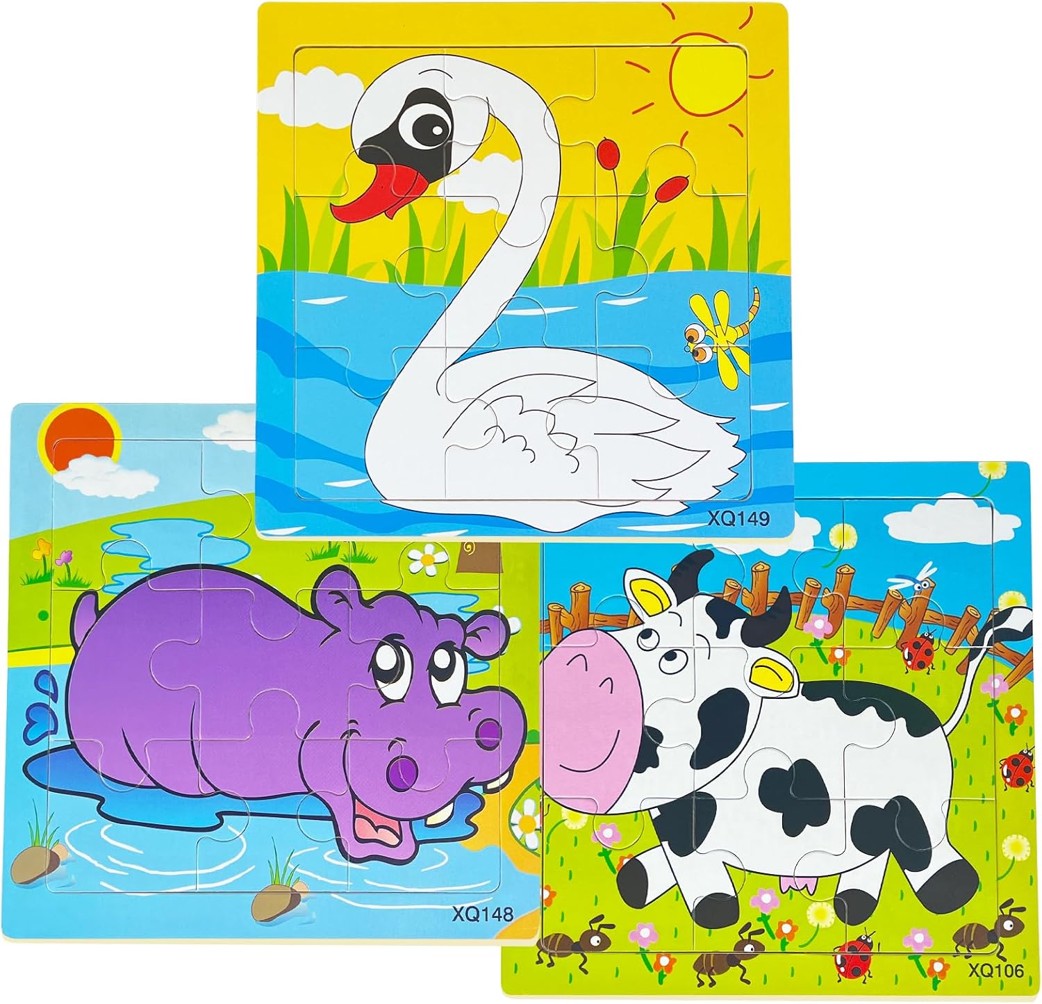 3-Pack Wooden Animal Puzzles for Toddlers