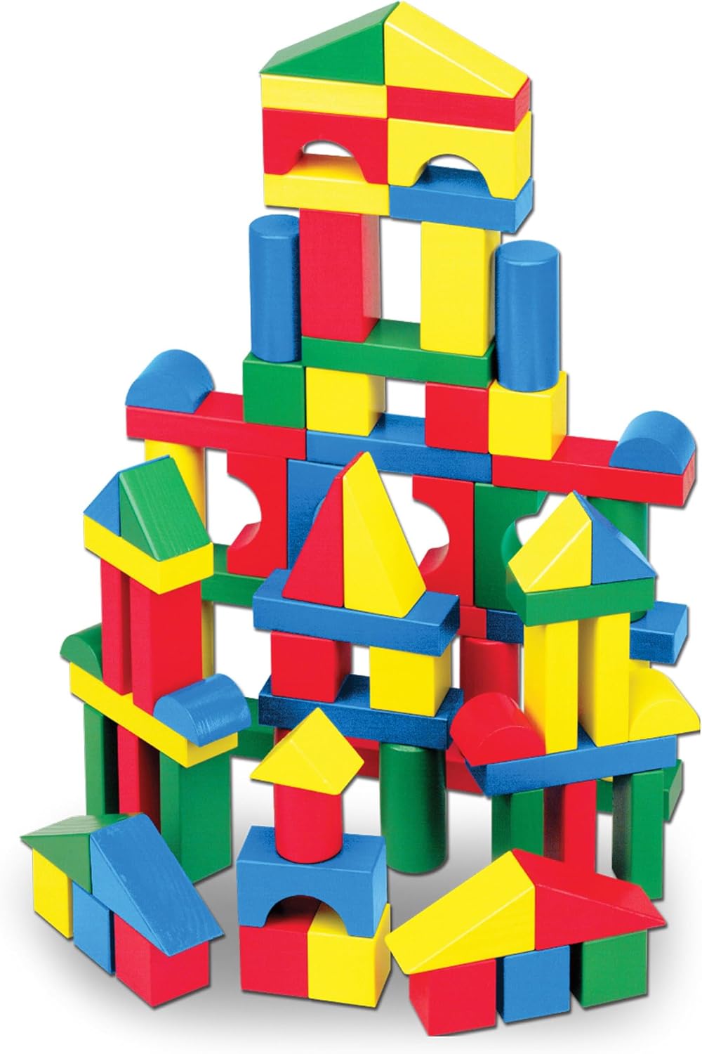 Wooden Building Blocks Set, 100 Pieces, 9 Shapes