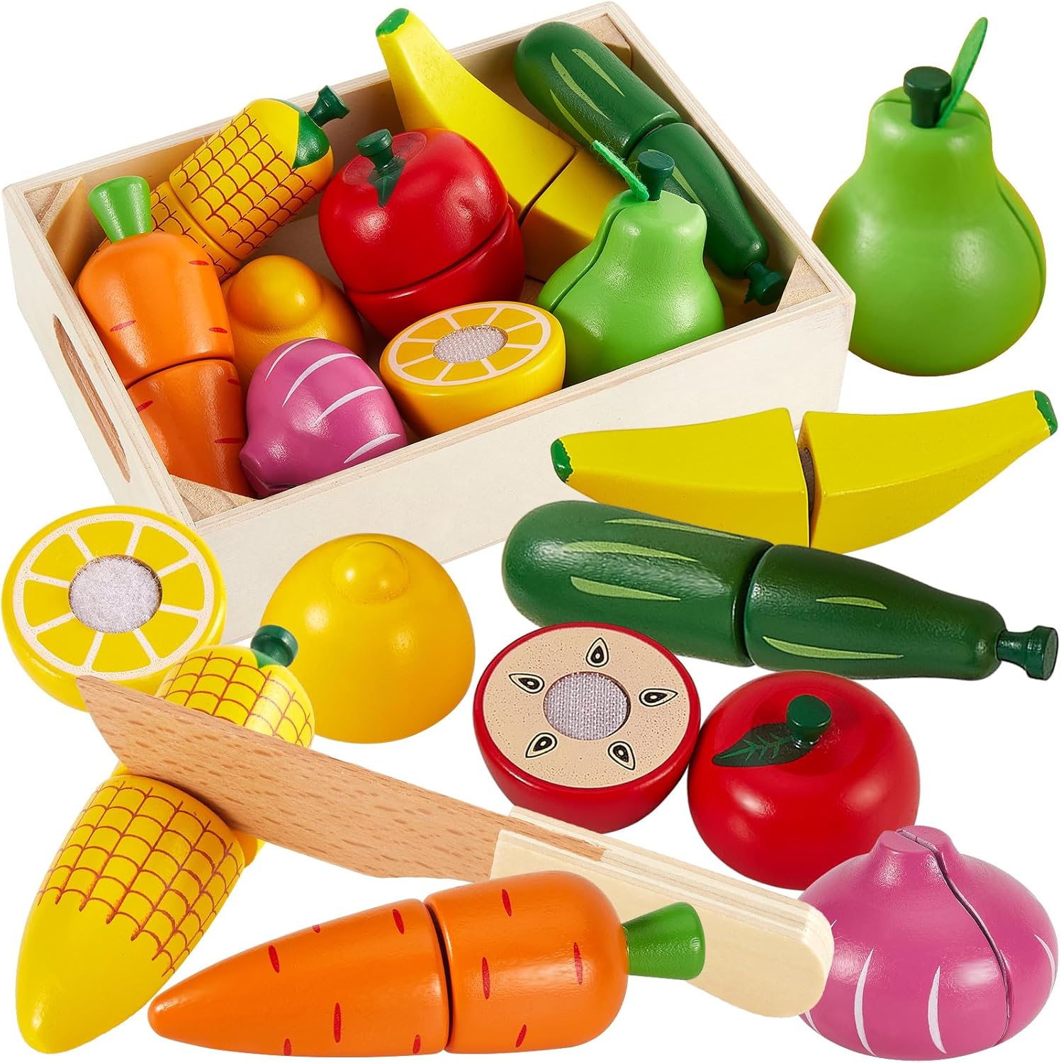 Wooden Play Food Cutting Set for Toddlers