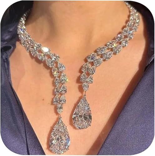 Teardrop Double Row Crystal Pendant Necklace