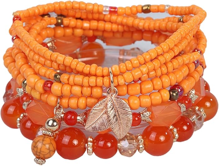 4Pcs Bohemia Multilayer Stackable Beaded Bracelets Set Colorful Crystal Stone Gold